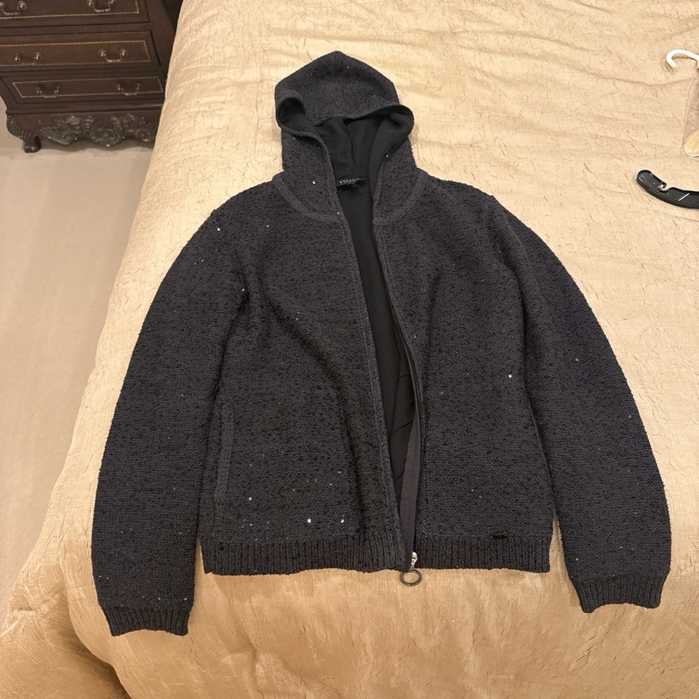 Escada Sport Black Sparkly Hooded Sweater